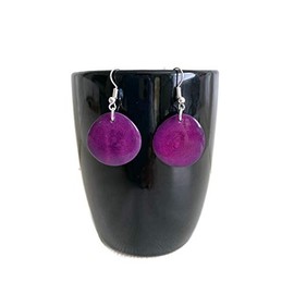 Tagua earrings in purple, light weight dangle earrings TAG272, organic tagua nut jewelry
