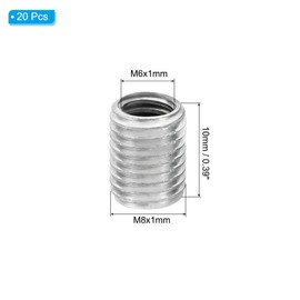 PATIKIL M8xM6x10mm Metal Threaded Repair Insert Nut, 20Pcs Male to Female Fine Thread Sleeve Inserts Reducing Nut Adapter Reducer Screw Sleeves, White Zinc