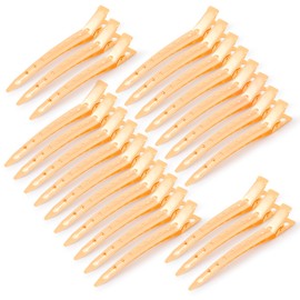 GEELBS 24 Pieces Duck Bill Hair Clips, 3.5 Inch Rustproof Metal Alligator Curl Clips with Holes for Hair Styling(golden)
