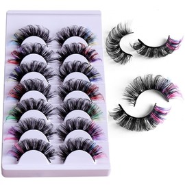 Chunmeng Colored Eyelashes Fluffy Eye Lashes With Colorful D Curl Strip Lashes Look Like Extensions 5D Mink Natural Wispy Salon Perfect False Eyelashes Pack (7 pairs)