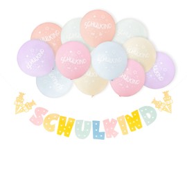 School Decoration Girls Pastel Garland First Day of School Banner Felt with 12 Pieces School Child Balloons Hanging Decoration for 1st Day of School Introduction Decoration Back to School Start of