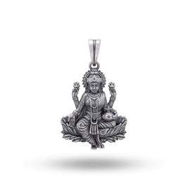 Exotic India 925 Sterling Silver Goddess Lakshmi Seated on Lotus Pendant Hindu Devotional Jewelry for Women & Men