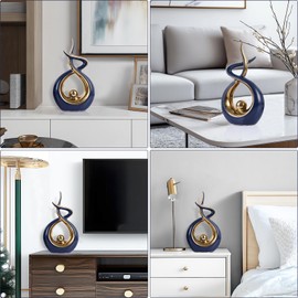 PlivBloom Gold Blue Modern Sculpture Table Decorations, Ceramic Knick Knacks Statues for Living Room Decor, Tv Stand and Desk Decor, Suitable for Coffee Tables and Shelf Decorations, Great Gift Idea
