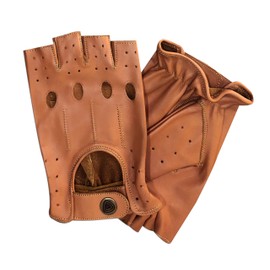 Prime Sports Men's Fingerless Half Finger Driving Fitness Motorcycle Cycling Unlined Leather Gloves (Tan 309, Medium)