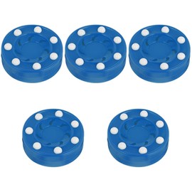 CLISPEED Pack of 5 Roller Hockey Pucks, Ice Hockey Pucks, Street Hockey Pucks, Blue, PP Material, for Training and Competition, Outdoor and Indoor