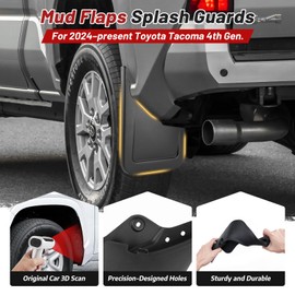 Sunsdrew 2025 Upgraded Mud Flaps for 2024-2026 Toyota Tacoma Mud Guards Accessories All Weather Mud Flaps Splash Guards Tacoma Mudflaps No-Drill Front and Rear-Black,4 Pc