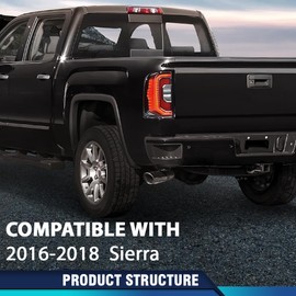 PIT66 LED Tail Lights Rear Light Lamp Assembly Left Driver Side w/Bulbs Compatible with GMC Sierra 1500 2016-2018/Fit GMC Denali 1500 2016-2018/Fit GMC Sierra 1500 Limited 2019