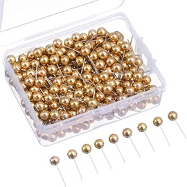 ZYBHMJE 400 Pcs Map Push Pins Decorative Map Tacks with Plastic Round Head Tacks With Steel Needle Points Thumbtacks Drawing Pins Map Pin for World Map Cork Board Fabric Marking(Gold,0.16x0.59inch)