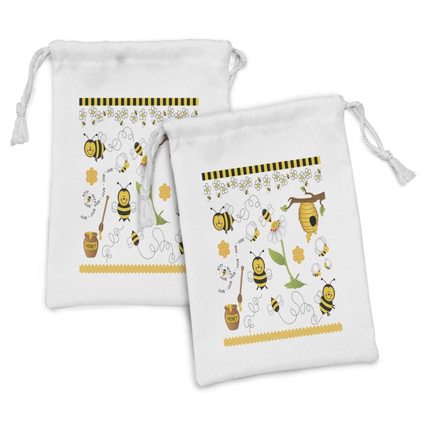 Ambesonne Collage Fabric Pouch Set of 2, Flying Bees Daisies