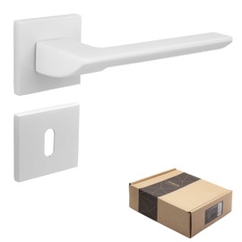 APECS Door Handles Interior Doors Modern Door Handle for Front Door and Interior Door with Square Rosettes Door Handle White Matt Handle Set with Mounting Material Door Fitting Model ELECTRA BB -