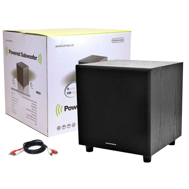 Monoprice 60-Watt Powered Subwoofer - 8 Inch With Auto-On Function,