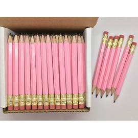 Half Pencils with Eraser - Golf, Classroom, Pew - Hexagon, Sharpened, 2 Pencil, Color - Pastel Pink, Box of 72 Golf Pocket Pencils TM