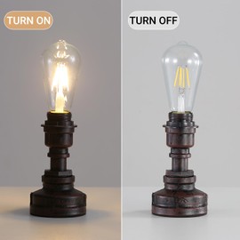 EFINEHOME Vintage Table Lamp Base Lampshade Ring, Retro Industrial Steampunk Pipe Desk Lamps Plug in Cord On/Off Switch,Indoor Bedside Table Light Bedroom Living Home Decor (Upright, Rust)