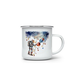 MAXIKIWI Langlebige Emaille-Kaffee- oder Tee-Camping-Tasse für drinnen und draußen, Astronauten Weihnachtsmann, 350 ml