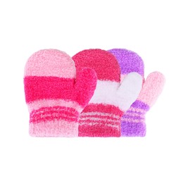 SATINIOR 3 Pairs Toddler Magic Stretch Mittens Little Girls Soft Knit Mitten Baby Boys Winter Knitted Gloves