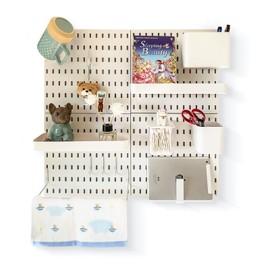 JoyBHole Pegboard Combination Kit and 13 Accessories(Shelf Hook Brackets Container) No Punching for Garage Kitchen Living Room Bathroom Office 22"x22",Pegboard Wall Organizer (Upgraded)