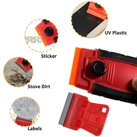 WEKOIL Plastic Razor Blade Scraper Hand Held Window Vinyl Tint Scraper with Protective Cover Mini Razor Blade Red Scraper, Metal Razor Blades Plastic Scraper Blades Removal Scraping Tool Kit