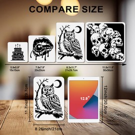 MAYJOYDIY Owl Stencil Bang Owl Animal Stencils for Painting 11.7×8.3inch Reusable Moon Bird Stencil Crafts Drawing Templates with Paint Brush for DIY Craft on Wood Wall Home Decor