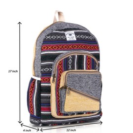 Marubhumi Hemp Backpack Traveling Laptop Lightweight Traveling Backpacks Cotton Stripe Daypack Handmade Himalayan Bohemain 15.6-inch notebook (Large 17"X12"X4")