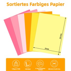 100 Sheets - Orange Series 120 g Coloured Coloured Paper A4 6 Colours Craft Paper Colourful Paper Printer Paper Copy Paper Origami Paper