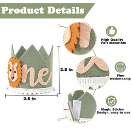 GotGala Jungle Safari 1st Birthday Crown for Boys - Lion First Birthday Hat, Wild One Birthday Decoration, Safari 1st Birthday Decor