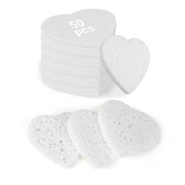 Esponjas Faciales Comprimidas Con Forma De Corazón (50 Unidades), Celulosa 100% Natural, Ideales Para Spa, Para Eliminar Piel Muerta, Suciedad Y Maquillaje (Blancas)