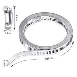 Samcos Hose Band, 304 Stainless Steel, Free Cut Clamp, 8.2 ft (2.5 m) Roll + 6 Fasteners, 0.5 inch (12.7 mm) Wide, Heat-resistant, Corrosion, Bike Exhaust, Duct, Pipe Hose Tubing, Adjustable, For
