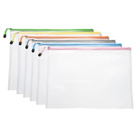 HARFINGTON 6pcs Mesh Zipper Pouch Bags A3 17" x 12" Plastic Waterproof Mesh File Bag Clear Document Zipper Pouches for Classroom Home Travel Office Supplies Organization, 6 Colors