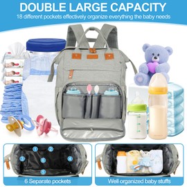 XTGVZ large diaper bag backpack，baby bag with changing station for Boys Girls，Multifunctional Diaper Bag，Mommy Bag With USB Charging Port（grey）