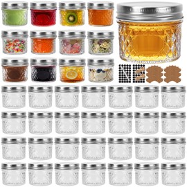 CycleMore 40 Pack 4oz Clear Mason Jars With One Piece Silver Lids, Mini Glass Canisters, Spice Bottles, Canning Jars for Honey, Jam, Jelly