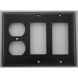 Oil Rubbed Bronze 3 Gang Wall Plate - 1 Duplex Outlet 2 GFI Openings