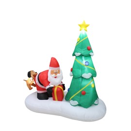 6 Foot Tall Lighted Inflatable Santa Claus and Dog with Christmas Tree Cute Indoor Outdoor Garden Yard Party Prop Decoration