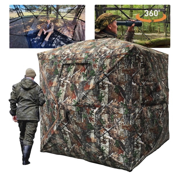 FUNHORUN Hunting Blind with Floor Mat, 360 Degree See Through