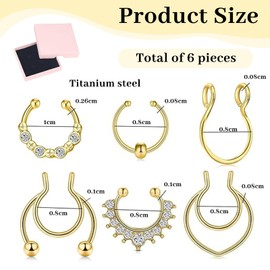 BelleVive Pack of 6 Fake Septum Ring Fake Septum Piercing Faux Septum Nose Rings Fake Nose Ring Septum Fake Septum Nose Ring Clip On Septum Nose Ring Non-Piercing Fake Nose Jewellery