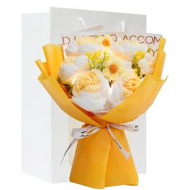 gotokus Braided Artificial Flower Bouquet with LED Light, Plush Bouquet, Yarn Bouquet, Rose, Daisy, Non-Withering Flower, Graduation Celebration, Cute, Appreciation, Female Friends, Gift, Birthday