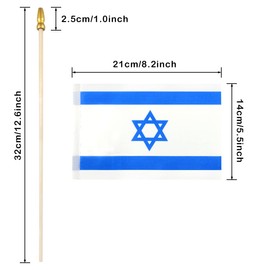 QQSD Israel Small Flag Israeli Stick Mini Hand Held Flags - Solid Wooden Pole with Spear Top, 12 Pack