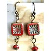 Bronze and Rustic Red Czech Bead Earrings. Jewelry Earrings for