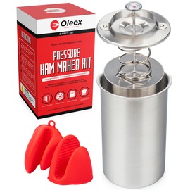 Oleex Lunch Meat Press Mold for Deli Meats-Homemade Ham Maker Meat Press Tool with Cooking Thermometer & Silicone Kitchen Mittens-Multipurpose Stainless Steel Pressure Sandwich Lunchmeat Press Maker