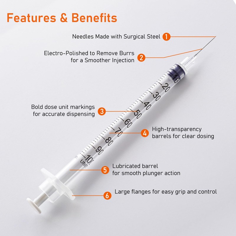 U-100 1ml 30 Ga 30G x 8 mm (5/16'') Disposable