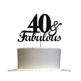 Fabulous & 40 decoraciones para tartas con purpurina negra, ideas de decoración de fiesta de 40 cumpleaños, decoración de alta calidad, brillo resistente de doble cara, palo acrílico. Fabricado en Estados Unidos