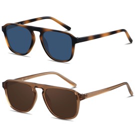 ANDWOOD Square Aviator Sunglasses Polarized Mens Womens UV Protection Sun glasses 2 Pack Shades