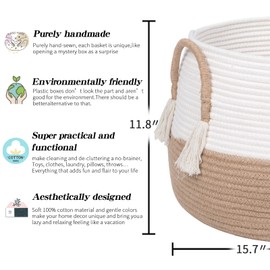 R RUNKA Small Basket for Stuffed Animal,Clothes ,Baby Blankets -11.8"x9.8"- Boho Baskets for Living Room,Bedroom,Nursery |Cotton Rope Baskets, Cube Basket, Under Shelf Basket | Baskets for Home Decor