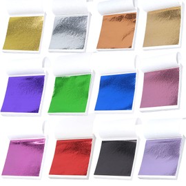 Honatrv Pack of 240 Imitation Gold Metallic Foil Gold Leaf Multicoloured Gold Foil for Paintings Crafts Nail Decoration Furniture 12 Colours 9 x 9 cm