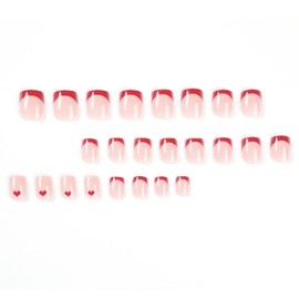 Red Heart Press on Nail Short Sqaure Fake Nail French Nail Tip Heart Press on Nail Medium for Acrylic Nail Red Heart Love Valentine' Nail for Womne Glue on Nail,24pcs False Nail