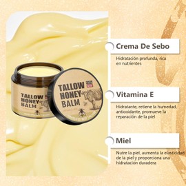 2PC Bálsamo de miel de sebo,Crema Hidratante Facial de Mantequilla y Miel, sebo de res Rostro CuerpoHidratante