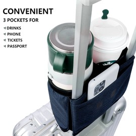 riemot Travel Luggage Cup Holder Luggage Travel Cup Holder Drink Holder Hands-Free Drink Trolley Holds Two Coffee Cups ID Pockets Money Belt for Flight Attendants Travellers Accessories, navy,