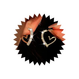 Atentuyi Boho Heart Huggie Earrings Gold Rhinestone Heart Stud Earrings CZ Heart Earrings Crystal Heart Huggie Earrings Hollow Heart Earrings Jewellery for Women and Girls, Crystal