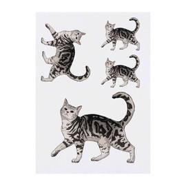 4 x 'Prancing Gray Tabby Cat' Temporary Tattoos - Water Resistant, Skin-Safe, Non-Toxic Transfers, Mixed Sizes (TO00079760)