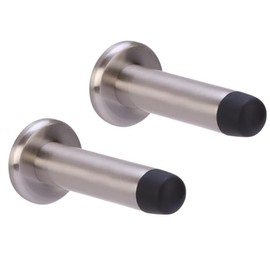 HANDLEZONE® 2 Pack 75mm / 3 inch Projecting Skirting Or Wall Mounted Door Stop, Concealed Fixing, Rubber Buffer Stopper - Satin Nickel