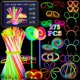 Amzeeniu Pack of 275 Glow Sticks Party Set Glow Sticks Neon Party Light Bracelets Glow Sticks Wedding Light Toy for Party Decoration, Festival Black Light Decoration, New Spinning Top, Lollipop